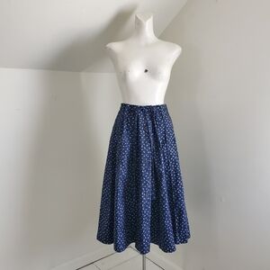Broomsticks Navy Blue & White Print Drawstring Midi Skirt 32" Waist